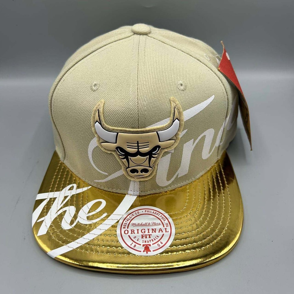 Chicago Bulls NBA Hat Men Tan Gold The Finals Mitchell & Ness Snap Back Cap New